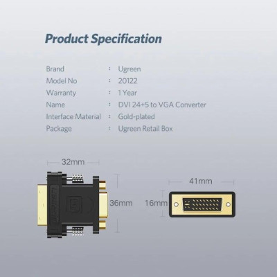 Ugreen UG2012220122TK Màu Đen Đầu chuyển đổi DVI 24 + 5 sang VGA âm - HÀNG CHÍNH HÃNG