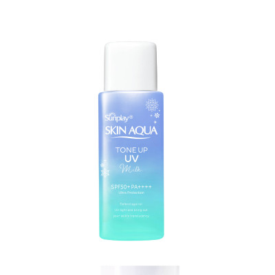 Kem chống nắng nâng tông Skin Aqua Tone up Blue cho da vàng có khuyết điểm đỏ, dạng sữa Sunplay Skin Aqua Tone Up UV Milk Blue SPF 50+ PA++++ 50g