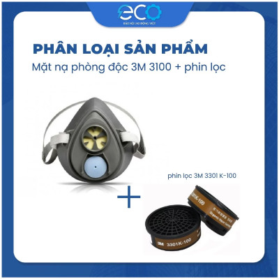 Bộ 4 món mặt nạ phòng độc 3M 3100/ 3200 + phin lọc 3M 3301K-100 + tấm lọc bụi 3M 7711 + nắp giữ tấm lọc 3M 774
