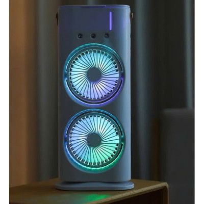 Quạt Điều Hoà 2 Cánh Gió Tạo Độ Ẩm, Phun Sương Làm Mát, Tích Điện 4000mAh, Đèn Ngủ Đa Sắc - HÀNG CHÍNH HÃNG MINIIN