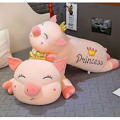 Thú nhồi bông heo đội vương miện princess khủng lồ - Size từ 75cm đến 1m1 - Quà tặng gấu bông heo nữ hoàng êm mịn.