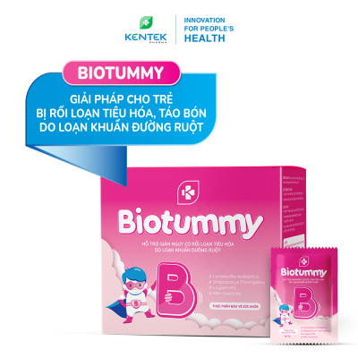 Thực phẩm bổ sung lợi khuẩn đường ruột, giảm rối loạn tiêu hóa, táo bón do loạn khuẩn đường ruột cho bé BIOTUMMY | Kentek Pharma | Gói 3g, Hộp 30 gói