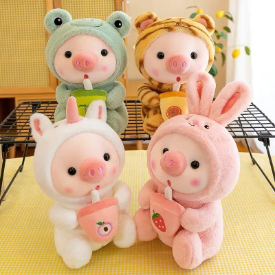 Thú nhồi bông Heo cosplay ôm bình sữa đáng yêu - Size 20 - 55 cm - Nhiều màu - Quà tặng gấu bông heo nhồi bông dễ thương - Gối ôm mềm mịn cho bé.