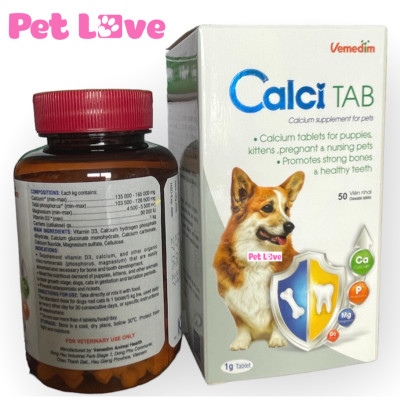 Hộp 50 viên Calci Tab Bổ Sung Canxi Cho Chó Mèo (Vemedim)