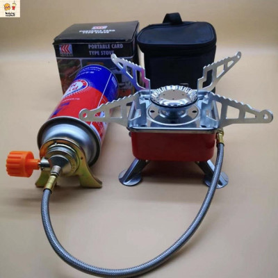 Bếp gas mini du lịch xếp gọn hợp kim chống gĩ có dây nối bình gas an toàn có van điều chỉnh gas cao cấp ,cắm trại