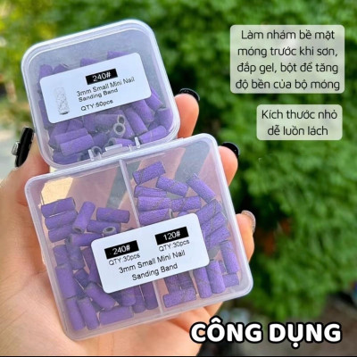 Đầu Mài Nhám Tím Mini 240, 120  Hộp 60 chiếc Làm Nhám Bề Mặt Móng, Tăng Độ Bền Móng Làm Nail, Đắp Gel Bột, Dễ Sử Dụng Nail Phương Miu
