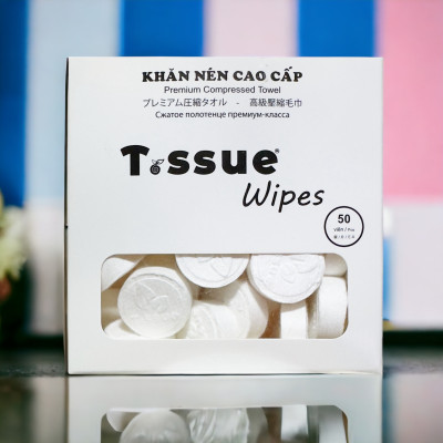 Khăn nén cao cấp T.ssue hộp 50 viên - Thích hợp cho sử dụng cá nhân, đi du lịch, sử dụng cho trẻ em và người lớn tuổi