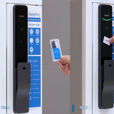 Bộ khóa cửa thông minh Gateway điều khiển từ xa, vân tay, thẻ từ, mật khẩu và chìa cơ, tích hợp kèm chuông cửa Philips DDL801-5HBS - Hàng chính hãng