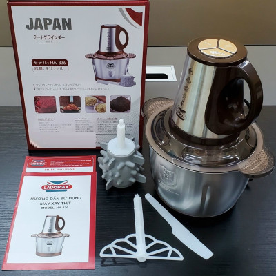 Máy xay thịt 550W Ladomax HA-336 cối inox 304 dung tích 3L, tặng kèm lồng đánh trứng và dụng cụ lột tỏi-Hàng chính hãng