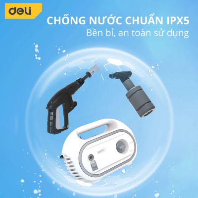 [TẶNG Ổ CẮM ĐIỆN + MIẾNG RỬA XE] Máy Xịt Rửa Mini Động Cơ Lõi Đồng Deli Cao Áp Chính Hãng 1 đổi 1 Bảo Hành 36 Tháng Rửa Xe Tưới Cây Vệ Sinh Nhà Cửa