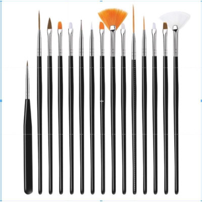 Cọ Vẽ Móng Làm Nail Sét 15 Cây Cán Nhựa Abs, Tay Cầm Không Gỉ, Đầu Lông Mềm Dẻo Đen Hồng Dài 14cm Tạo Mẫu Móng - Nail Phương Miu