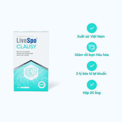 Dung dịch LIVESPO Clausy bổ sung men vi sinh giúp cân bằng hệ vi sinh đường ruột (Hộp 20 ống)
