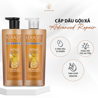 Dầu gội xả phục hồi chuyên sâu dưỡng tóc hư tổn nặng Kerasys Advanced Repair Ampoule Hàn Quốc 600ml