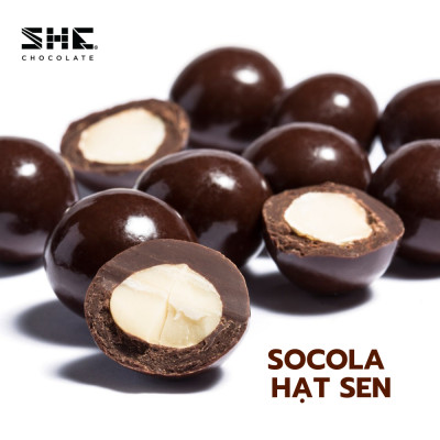 Socola viên Hạt sen - túi 50g -SHE Chocolate - Bổ sung năng lượng, đa dạng vị giác. Quà tặng sức khỏe, quà tặng người thân, dịp lễ, thích hợp ăn vặt