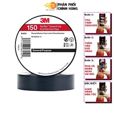 Băng keo điện PVC 3M Temflex 150 18mm x 20m 3M-BK150 - Chống cháy, cách điện tốt, chịu nhiệt cao, sử dụng linh hoạt
