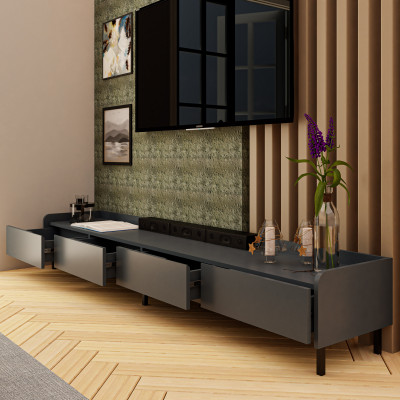 [Happy Home Furniture] LAVIA, Kệ TV 4 ngăn kéo - chân sắt, 220cm x 40cm x 34cm ( DxRxC), KTV_045