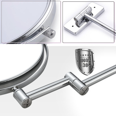 Gương trang điểm phóng đại 3 lần, xoay 360 độ, 2 mặt siêu nét, treo tường phòng tắm, phòng ngủ, Khách sạn, resort, Inox SUS 304, Size 15cm, 18cm, 20cm, Minh House