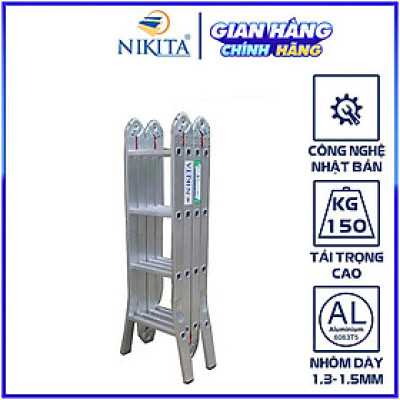 Thang nhôm gấp bốn khúc, Khóa thang tự động, an toàn, tiện dụng, đa năng - Chính hãng NIKITA 2024