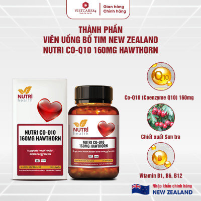 Bộ Sản Phẩm 3 Hộp Viên Uống Bổ Tim New Zealand Nutri Co Q10 160g Hawthorn 30 Viên - Nhập Khẩu Chính Hãng