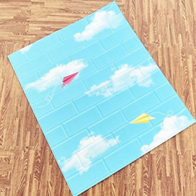 Bộ 10 Tấm Xốp Dán Tường 3D Hoạt Hình Bầu Trời Dễ Thương, Dày Dặn Chống Va Đập