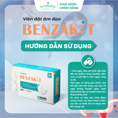 Viên đặt Benzakit hỗ trợ làm sạch, giảm viêm nhiễm và mùi hôi bất thường - Nutramed (10 viên)