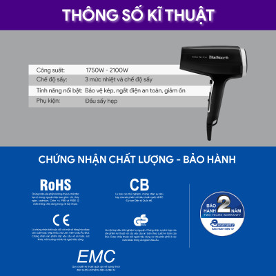 Máy sấy tóc Bluestone HDB-1846 , Công Suất 2100W , Hàng chính hãng