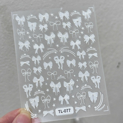 Sticker 5D Nơ Ren Trắng Mix Ngôi Sao TL077 TL008 Siêu Xinh, Hình Dán Móng Nơ Trắng Nhiều Kiểu Nhiều Size Sang Chảnh