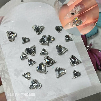 Đá Chân Bằng Hình Trái Tim Mix 3 Size To Nhỏ Làm Nail Siêu Sáng Túi Khoảng 30 Viên Size 6,9,12mm, Trang Trí Móng Sáng Lấp Lánh