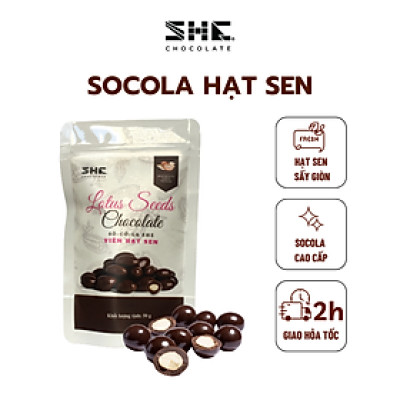 Socola viên Hạt sen - túi 50g -SHE Chocolate - Bổ sung năng lượng, đa dạng vị giác. Quà tặng sức khỏe, quà tặng người thân, dịp lễ, thích hợp ăn vặt
