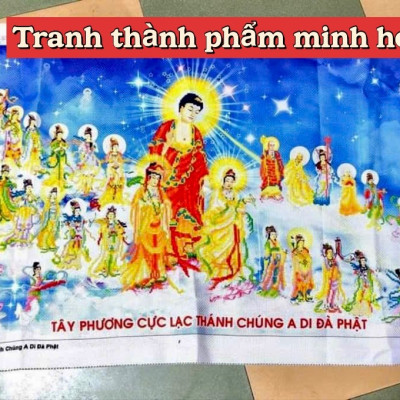 Tranh thêu Tây phương cực lạc thánh chúng a di đà phật LV3165, kích thước 113 x 63 cm