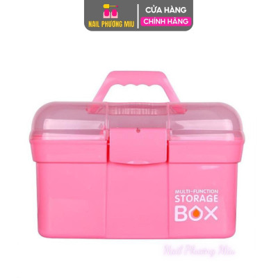 Cốp Nhựa Hồng Đựng Dụng Cụ Làm Nail 2 Ngăn Tiện Lợi 30x19x18cm, Để Vừa Máy Hơ Sun 5, Nắp Trong Có Thể Tháo Rời, Dễ Vệ Sinh Nail Phương Miu