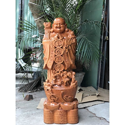Tượng phật di lặc chúc phúc bằng gỗ hương đá kt cao 80×27×24cm