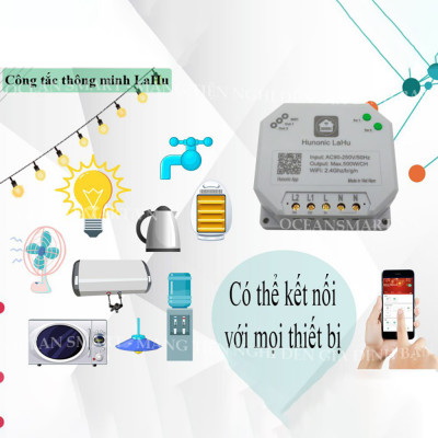 Công Tắc Wifi Lahu, Công Tắc Thông Minh Hẹn Giờ Không Cần Internet RTC HUNONIC, Công Suất Lên Đến 4000W - LAHU
