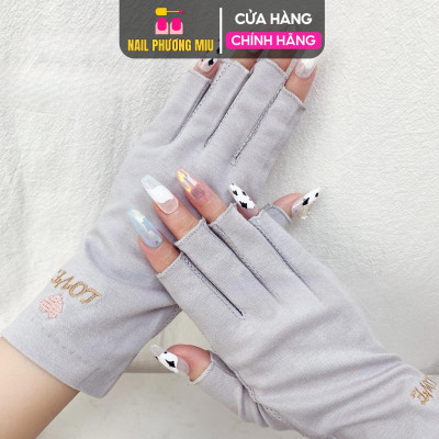Găng Tay Chống Tia UV Fiber Hở Ngón Tay 20cm X 5cm Làm Móng, Bảo Vệ Tay Và Móng Tay Khỏi Tác Động Của Tia Cực Tím Khi Dùng Máy Hơ Nail Phương Miu