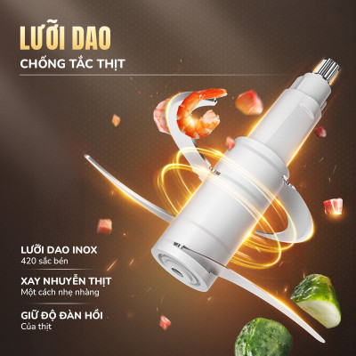 Máy xay thịt UNIE UM366, công suất 400W, 2 cối thủy tinh tiện lợi, động cơ đồng cao cấp; xay thịt, đánh ruốc, bóc tỏi tiện lợi; hàng chính hãng bảo hành 12 tháng