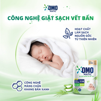 Túi Nước Giặt Omo Matic Cho Quần Áo Bé Yêu Chiết Xuất Tràm Trà Và Nha Đam Dịu Nhẹ, Sạch Khuẩn 3.6kg
