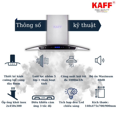 Máy hút mùi kính cong cảm ứng 900mm KAFF KF-GB029 - Hàng Chính Hãng
