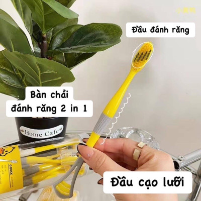 Sản phẩm dụng cụ vệ sinh -Hộp 8 cây bàn chải cho bé 2 in 1 kèm dụng cụ cạo lưỡi ,cán cầm chống trượt ,lông bàn chải sợi tơ siêu mềm , giúp chải răng sạch hơn , giảm vi khuẩn gây sâu răng và hôi miệng an toàn và tiện lợi