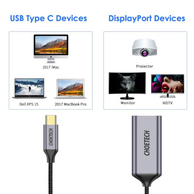 HUB Choetech HUB-H11 chuyển từ TYPE C sang Displayport 4K@60Hz  (hàng chính hãng)