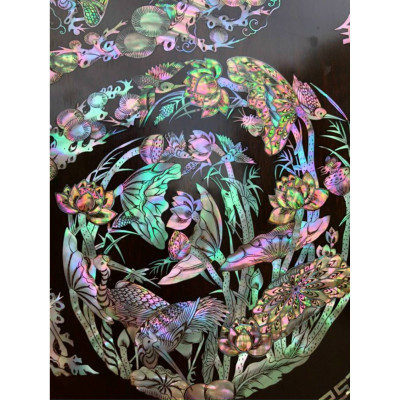 Tranh treo tường gỗ gụ khảm ốc xà cừ chữ bách phúc kt 81×81×4cm 