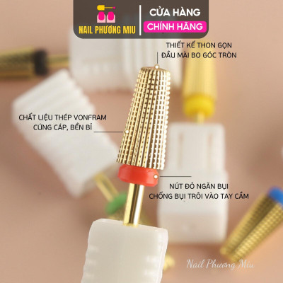 Đầu Mài Đa Năng 5 trong 1 Thép Vonfram F-Gold Mạ Vàng, Dùng Cho Phá Gel Phá Bột Mài Móng Đầu Mài 5in1 Chuyên Làm Nail
