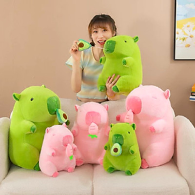 Thú nhồi bông capybara ăn bơ cute - Size từ 30cm đến 50cm - Quà tặng chuột lang nước xanh bơ êm mịn.