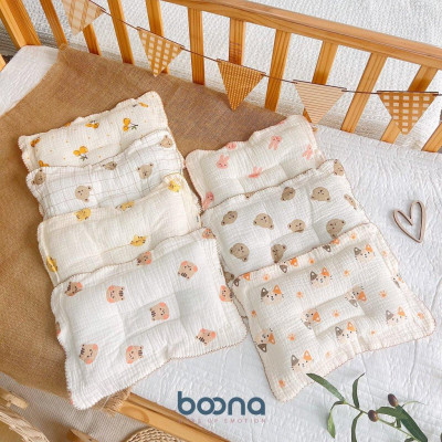 [Sơ sinh] Gối Xô Organic Muslin chống bẹp đầu loại mỏng phù hợp cho bé sơ sinh - Hãng Boona