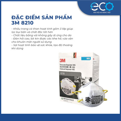 Khẩu trang 3M 8210 N95 lọc ít nhất 95% bụi mịn, vi khuẩn, vi rút