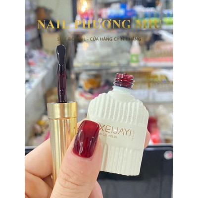 Sơn Thạch Đỏ Rượu Vang XEIJAYI 15ml, Độ Bám Dính Cao, Chai Vuông Nắp Vàng, Dễ Tạo Kiểu Móng Đẹp Làm Nail Hàn Quốc