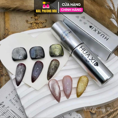 Sơn Gel Mắt Mèo Kim Cương Huaxi 9D Cao Cấp Lấp Lánh, Sơn Nhũ Vàng Bạc Cầu Vồng Làm Nail Gel Mắt Mèo Nail Phương Miu Nữ