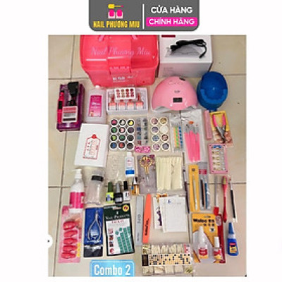 Combo Dụng Cụ Làm Nail Cơ Bản Số 2, Bộ Phụ Kiện Gồm Cốp Nhựa Hồng, Máy Hơ Sun 5, Set Sơn 4 Màu, Tiện Lợi, Chất Lượng