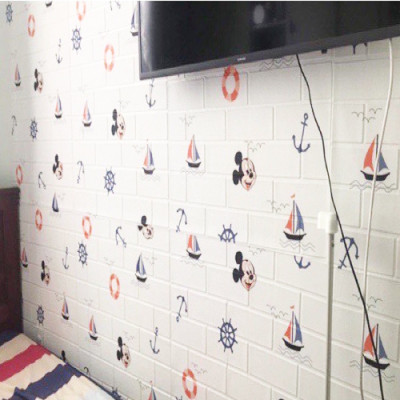 Bộ 15 Tấm Xốp Dán Tường 3D Hoạt Hình Mickey Thuyền Dễ Thương, Dày Dặn Chống Va Đập 