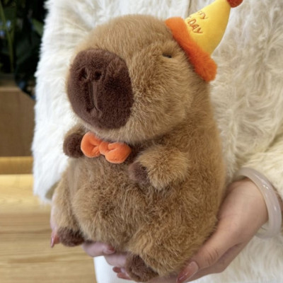 Thú nhồi bông Capybara đội nón sinh nhật có dòng chữ Happy everyday - Size từ 35cm đến 85cm - Quà tặng gấu bông chuột lang đeo nơ dễ thương.