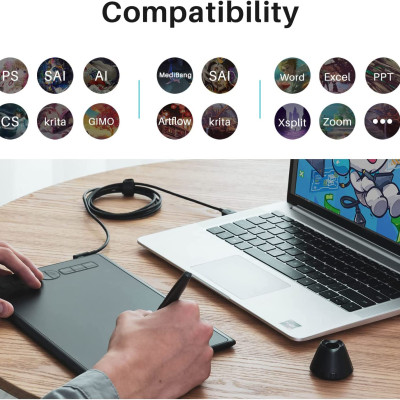 Tặng Găng Tay Vẽ Trị Giá 139K - Bảng Vẽ Cảm Ứng Huion Inspiroy H580X Màn Hình Rộng 8x5 Inch Bút Không Pin 8192 Lực Nhấn - Hàng Chính Hãng.Huion H580X Graphics Tablet Digital Battery Free Pen Tablets Signature Drawing Pad Phone Connectivity Chorm OS Androi